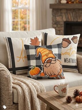Cozy Autumn Harvest Pillow Cover Set (Set of 3) - 19x19